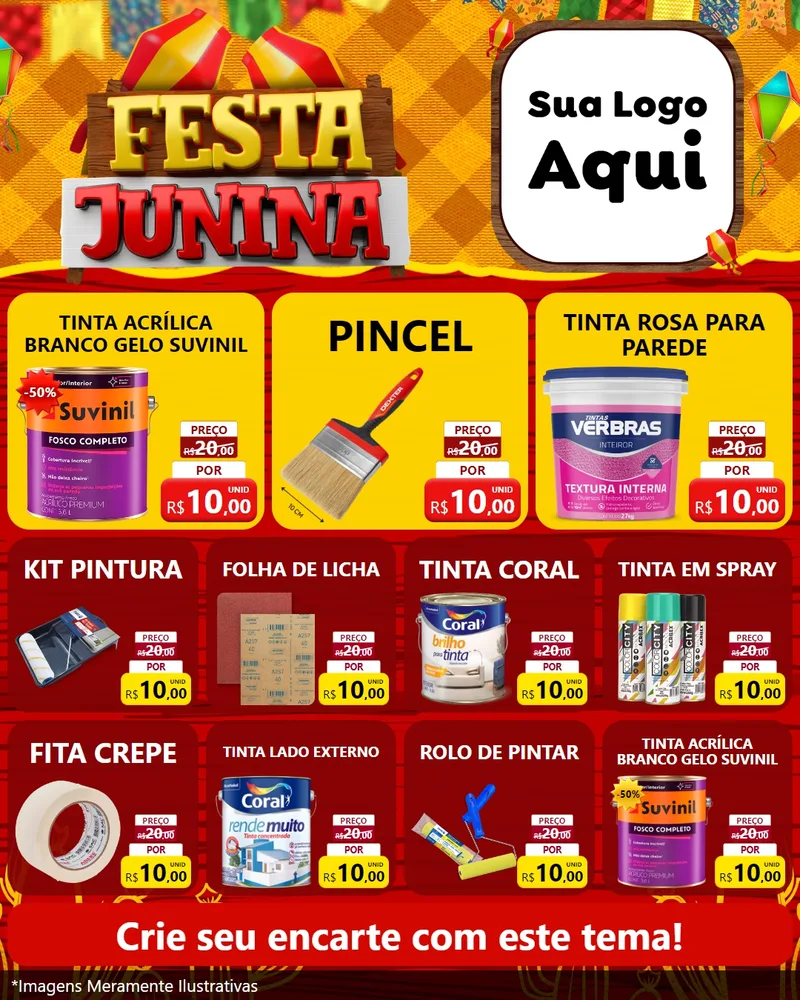Modelo de Rede Social para Feed Instagram com o tema Festa Junina para Tintas e Ferramentas