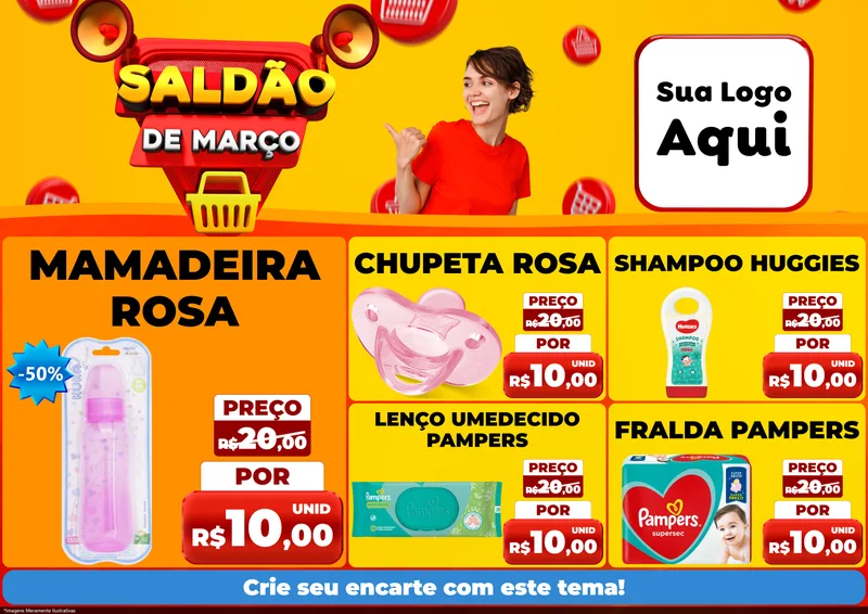 Modelo de Encarte para Encarte A4 Horizontal com o tema Saldão de Março para Bebês