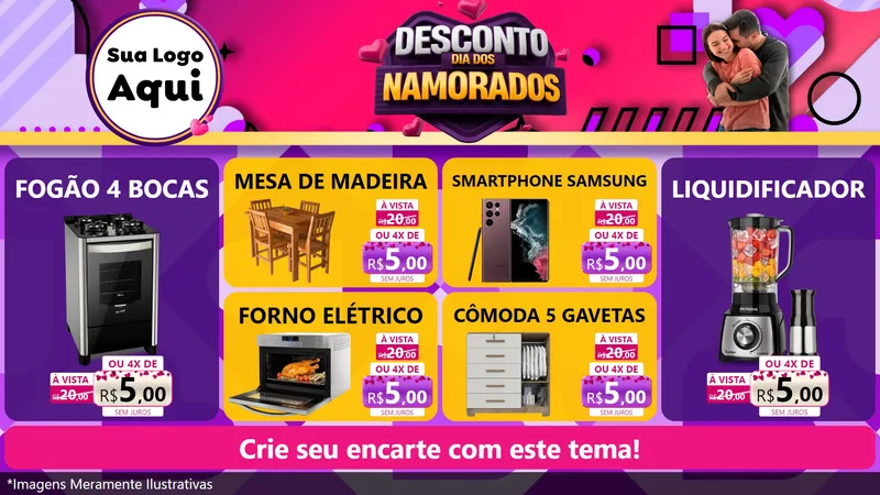 Modelo de TV para TV Horizontal com o tema Desconto Dia dos Namorados para Móveis e Eletro
