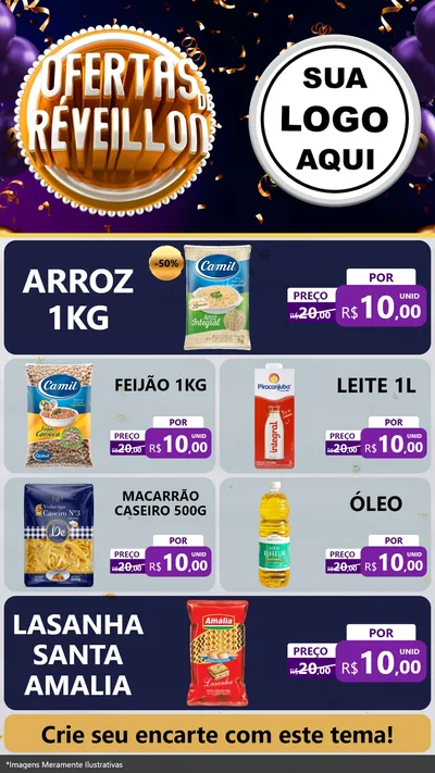 Modelo de TV para TV Vertical com o tema Ofertas de Réveillon para Supermercado