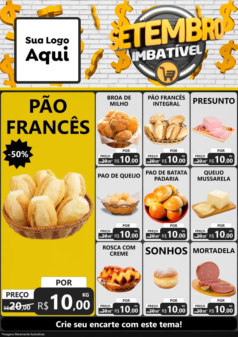 Modelo de Encarte para Encarte A4 Vertical com o tema Setembro Imbatível para Padaria