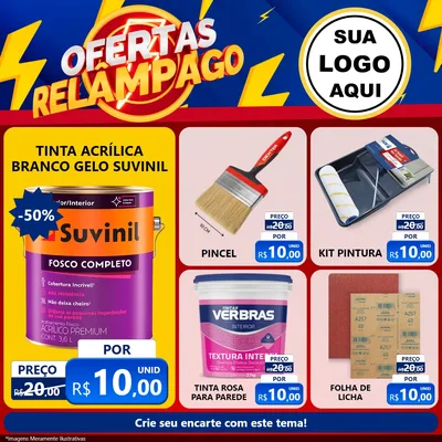 Modelo de Rede Social para Feed Facebook com o tema Ofertas Relâmpago para Tintas e Ferramentas