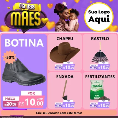 Modelo de Rede Social para Feed Facebook com o tema Dia das Mães para Agropecuária