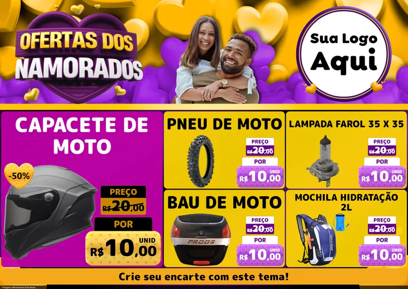 Modelo de Encarte para Encarte A4 Horizontal com o tema Oferta Dos Namorados para Moto peças