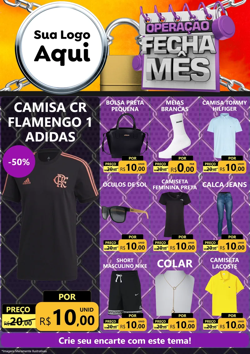 Modelo de Encarte para Encarte A4 Vertical com o tema Operação Fecha Mês para Roupas e acessórios