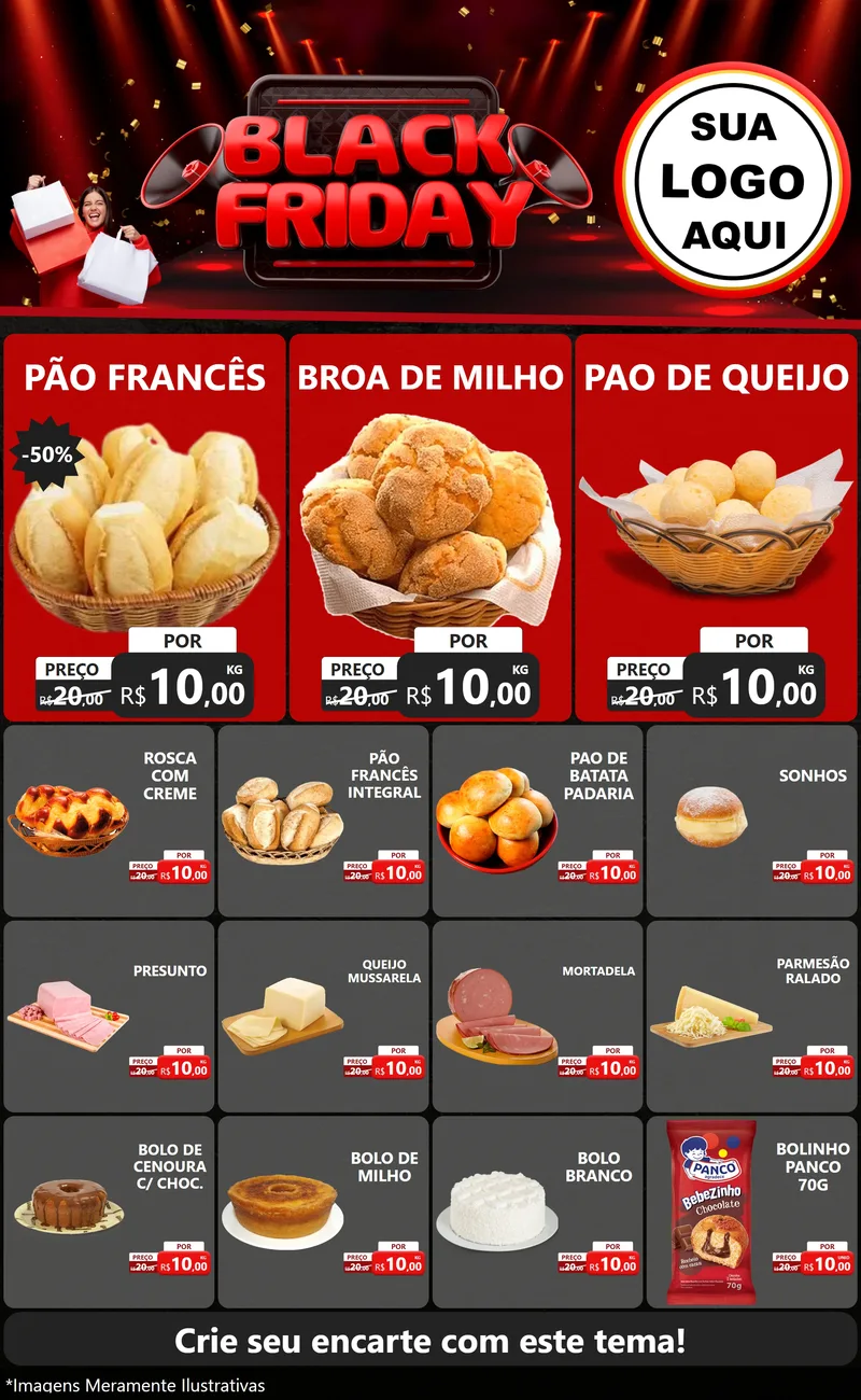 Modelo de Encarte para Encarte Grande com o tema Black Friday para Padaria