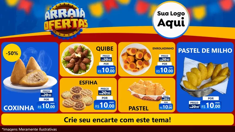 Modelo de TV para TV Horizontal com o tema Arraiá de Ofertas - Junina para Salgadaria