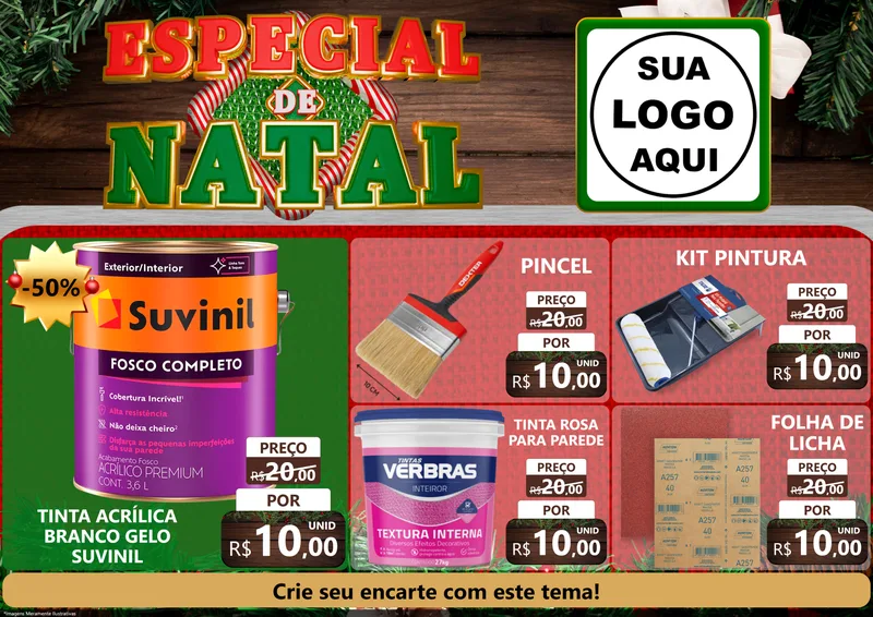 Modelo de Encarte para Encarte A4 Horizontal com o tema Especial de Natal para Tintas e Ferramentas