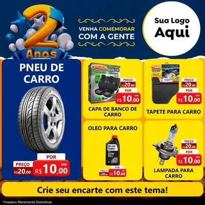 Modelo de Rede Social para Feed Facebook com o tema Aniversário de 2 anos para Auto peças
