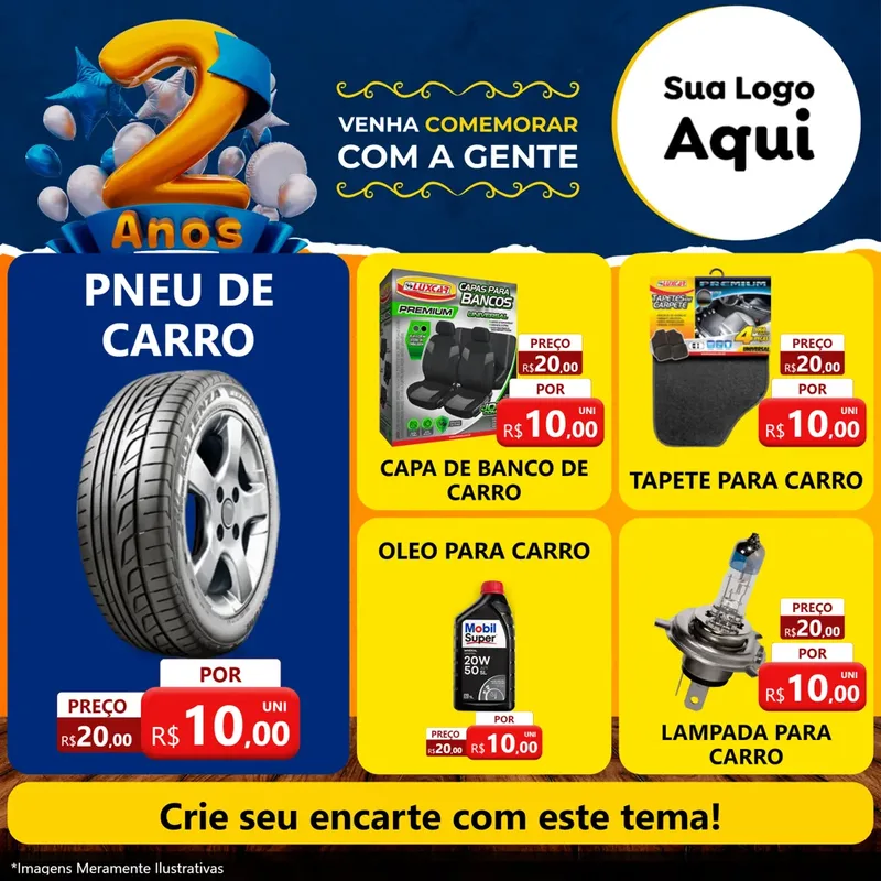 Modelo de Rede Social para Feed Facebook com o tema Aniversário de 2 anos para Auto peças