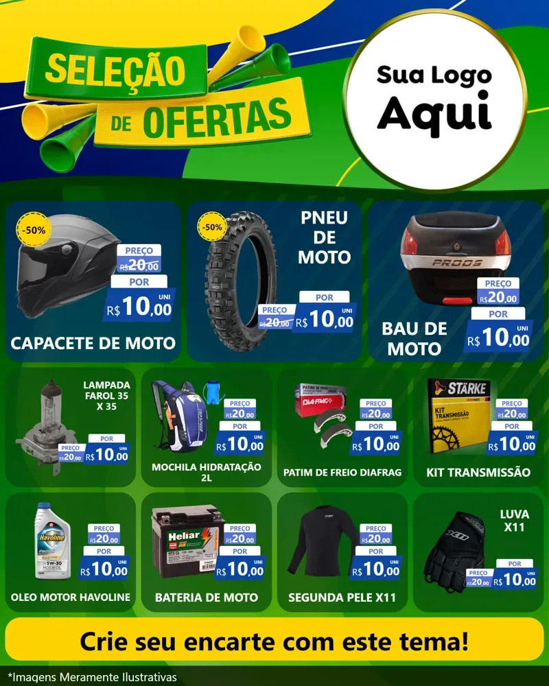 Modelo de Rede Social para Feed Instagram com o tema Seleção de Ofertas - Copa para Moto peças