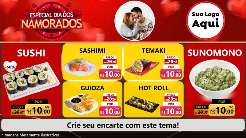 Modelo de TV para TV Horizontal com o tema Especial Dia Dos Namorados para Comida japonesa
