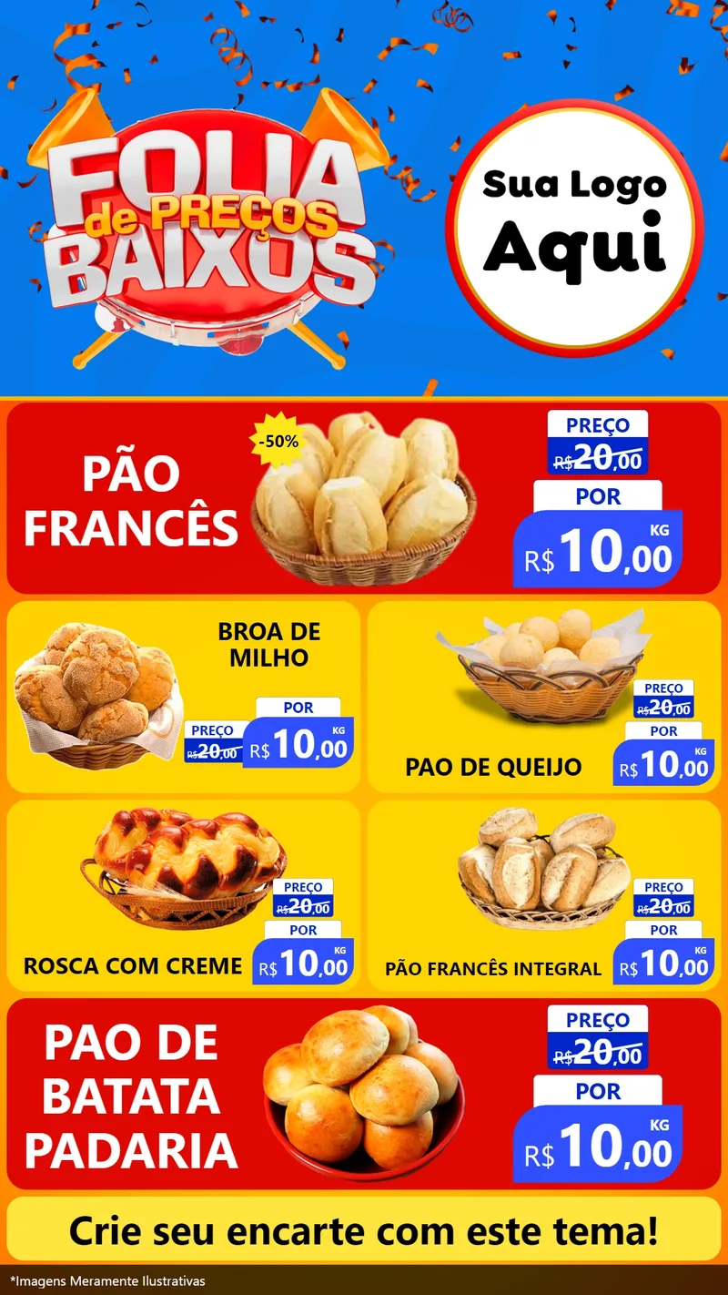 Modelo de TV para TV Vertical com o tema Folia de Preços Baixos para Padaria