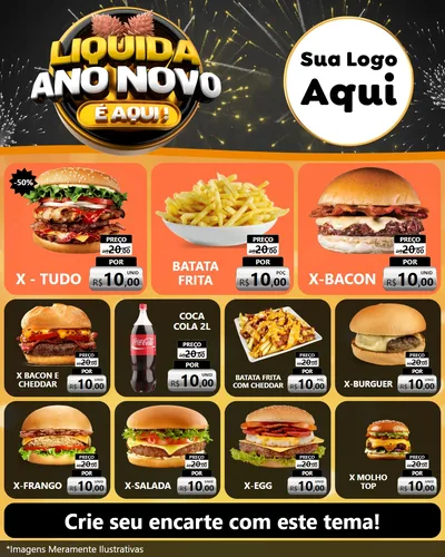 Modelo de Rede Social para Feed Instagram com o tema Liquida Ano Novo É Aqui! para Hamburgueria