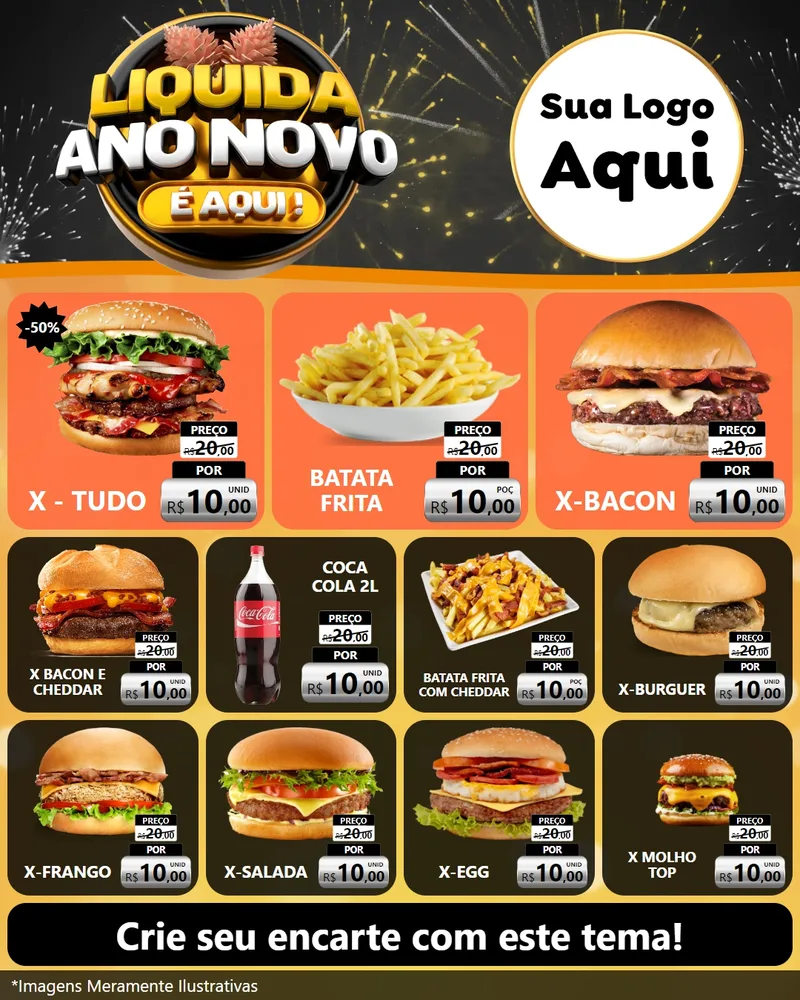 Modelo de Rede Social para Feed Instagram com o tema Liquida Ano Novo É Aqui! para Hamburgueria