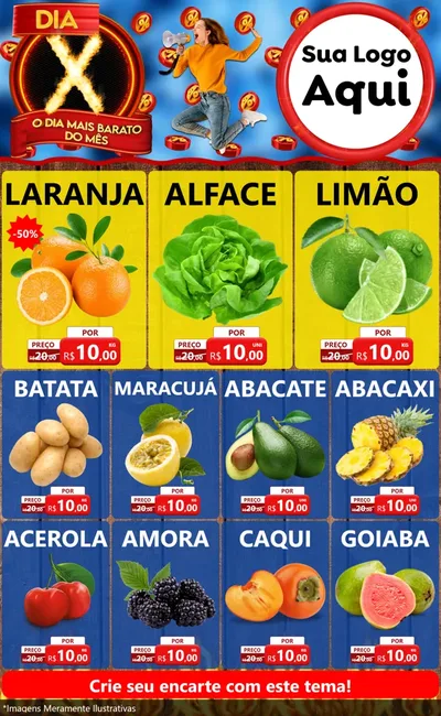 Modelo de Encarte para Encarte Grande com o tema Dia X - O Dia Mais Barato Do Mês para Hortifrúti