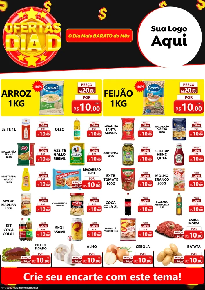 Modelo de Encarte para Encarte A4 Vertical com o tema Dia D para Supermercado