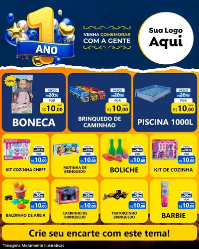 Modelo de Rede Social para Feed Instagram com o tema Um Ano de Aniversário para Brinquedos