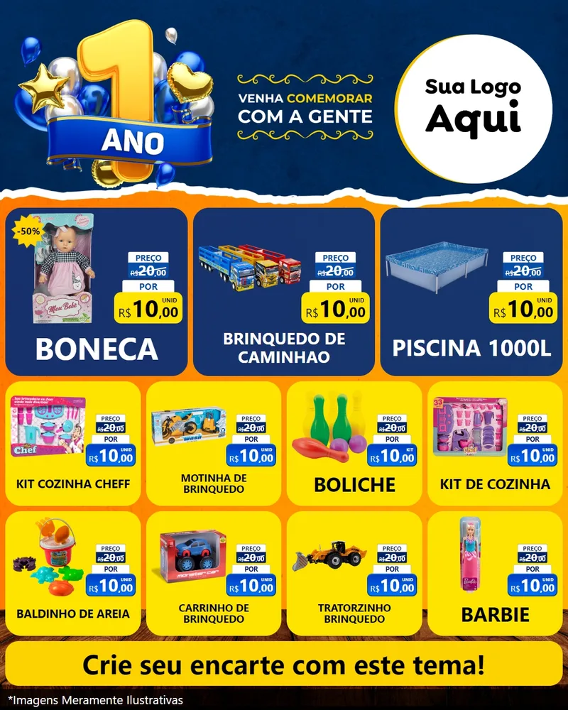 Modelo de Rede Social para Feed Instagram com o tema Um Ano de Aniversário para Brinquedos