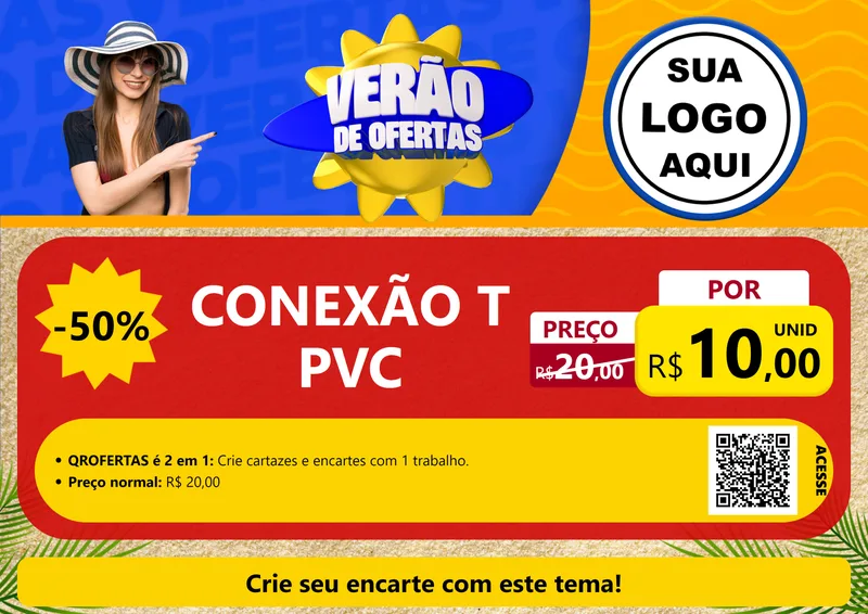 Modelo de Cartaz para Cartaz A4 Horizontal com o tema Verão de Ofertas para Tubos e conexões