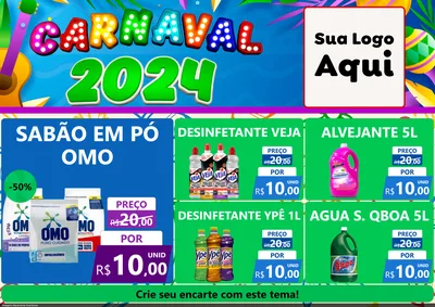 Modelo de Encarte para Encarte A4 Horizontal com o tema Carnaval 2027 para Produtos de Limpeza