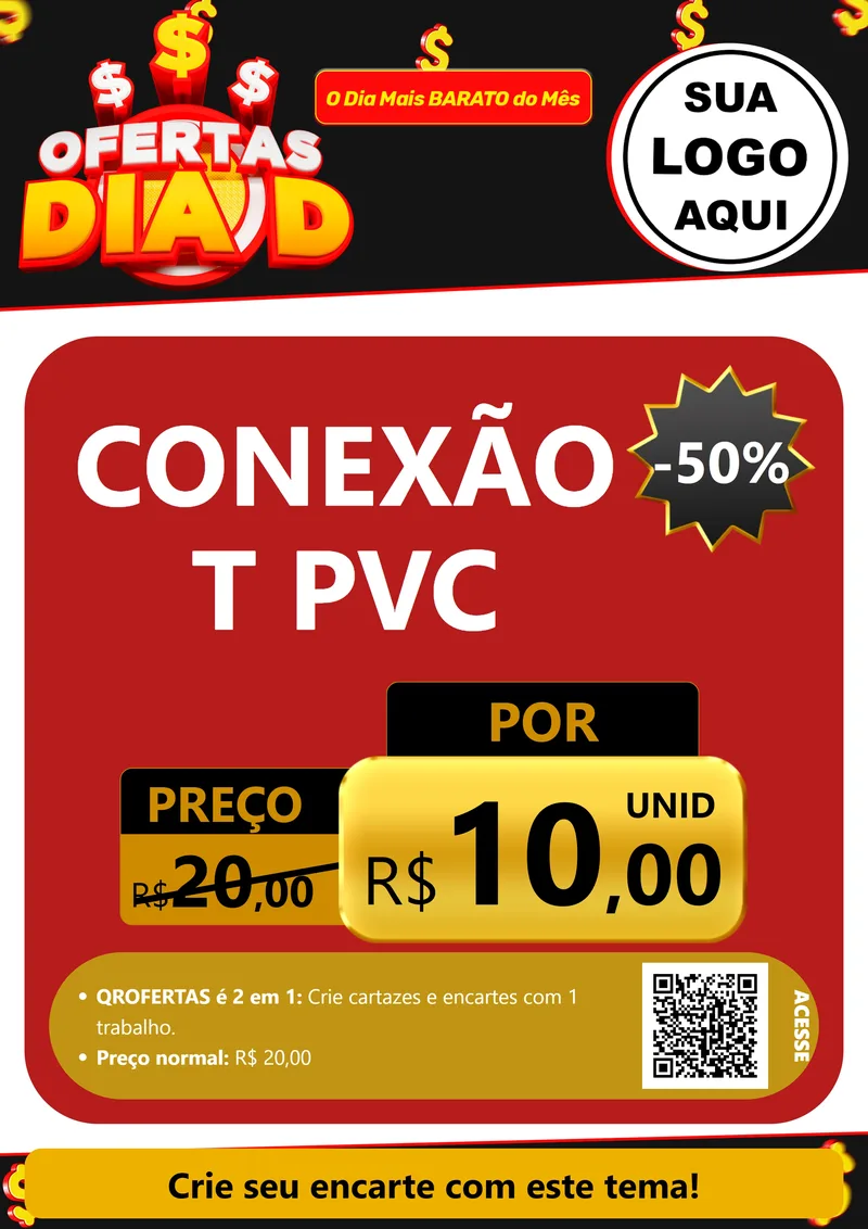 Modelo de Cartaz para Cartaz A4 Vertical com o tema Ofertas Dia D para Tubos e conexões