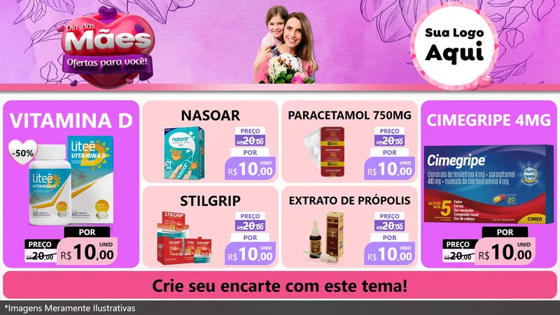 Modelo de TV para TV Horizontal com o tema Dia das Mães Ofertas para Você! para Farmácia