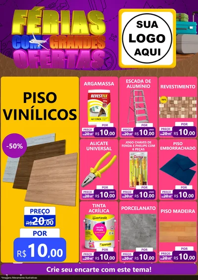 Modelo de Encarte para Encarte A4 Vertical com o tema Férias com Grandes Ofertas para Material para Construção