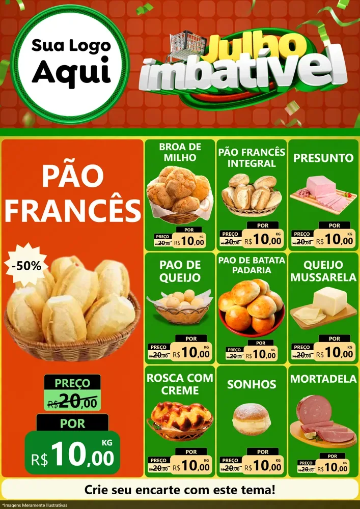 Modelo de Encarte para Encarte A4 Vertical com o tema Julho Imbatível para Padaria