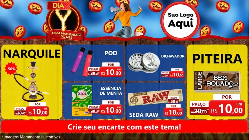 Modelo de TV para TV Horizontal com o tema Dia Y - O Dia Mais Barato Do Mês para Tabacaria