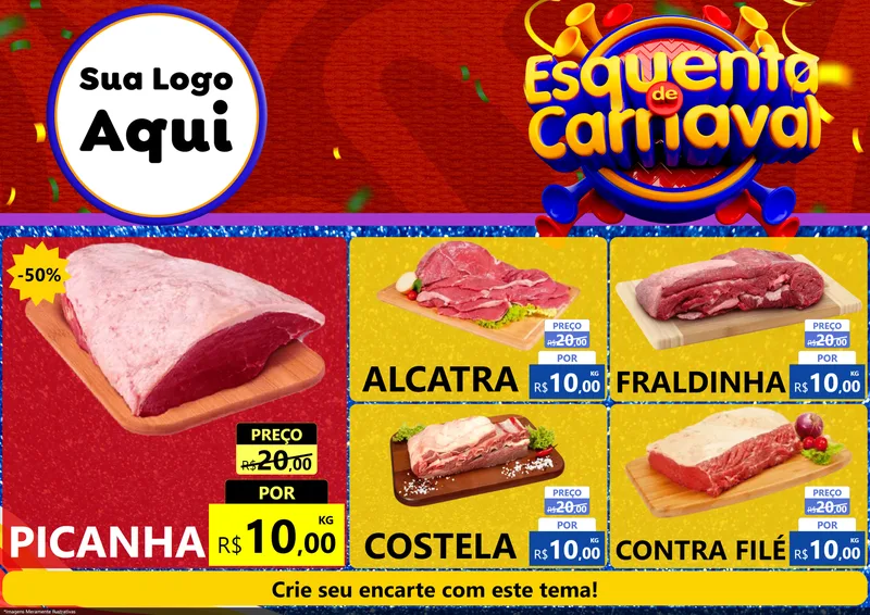 Modelo de Encarte para Encarte A4 Horizontal com o tema Esquenta de Carnaval para Açougue
