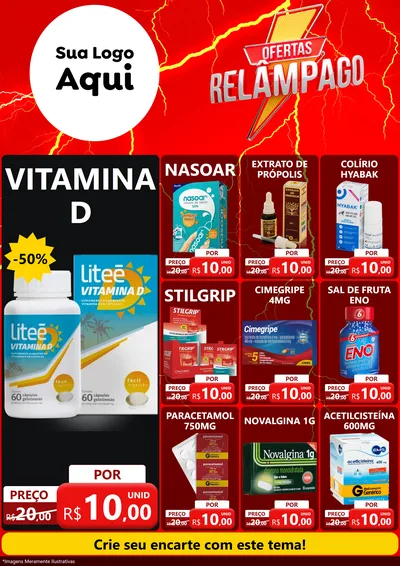 Modelo de Encarte para Encarte A4 Vertical com o tema Ofertas Relâmpago para Farmácia