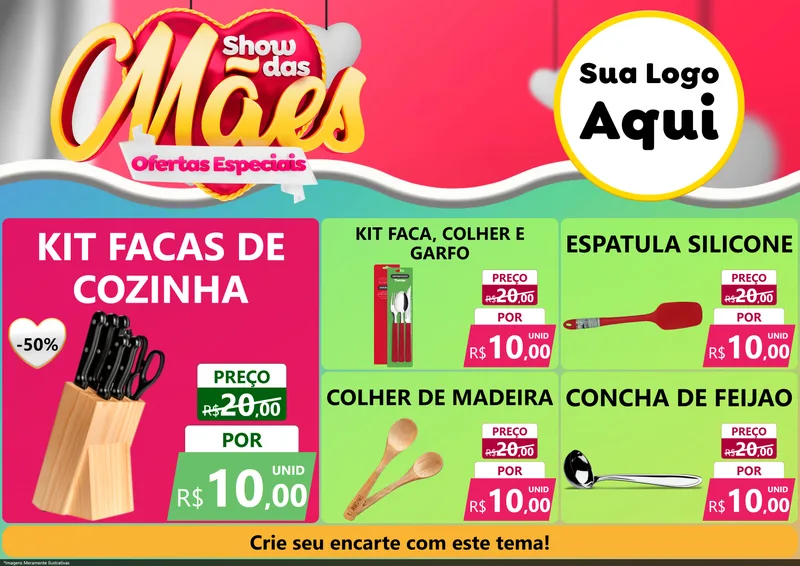 Modelo de Encarte para Encarte A4 Horizontal com o tema Show das Mães - Ofertas Especiais para Utilidades Domésticas
