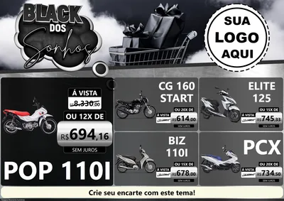 Modelo de Encarte para Encarte A4 Horizontal com o tema Black dos Sonhos para Concessionaria de Motos