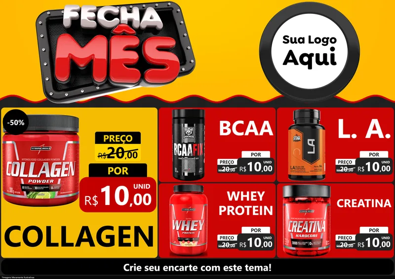 Modelo de Encarte para Encarte A4 Horizontal com o tema Fecha Mês para Suplementos alimentares