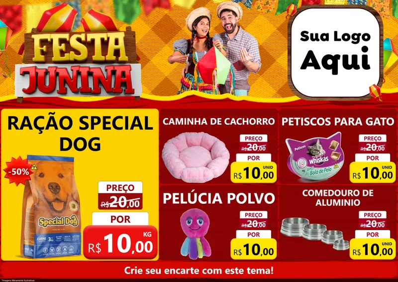 Modelo de Encarte para Encarte A4 Horizontal com o tema Festa Junina para Pet Shop
