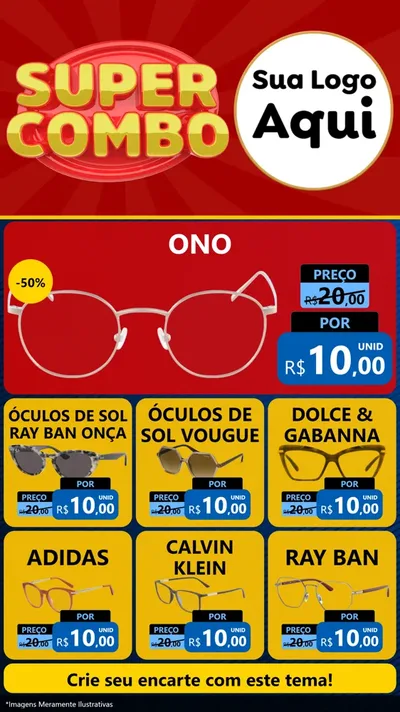 Modelo de Rede Social para Stories com o tema Super Combo para Óticas