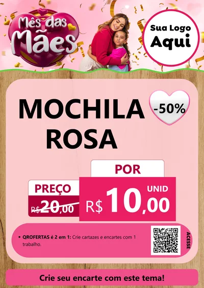 Modelo de Cartaz para Cartaz A4 Vertical com o tema Mês das Mães para Papelaria