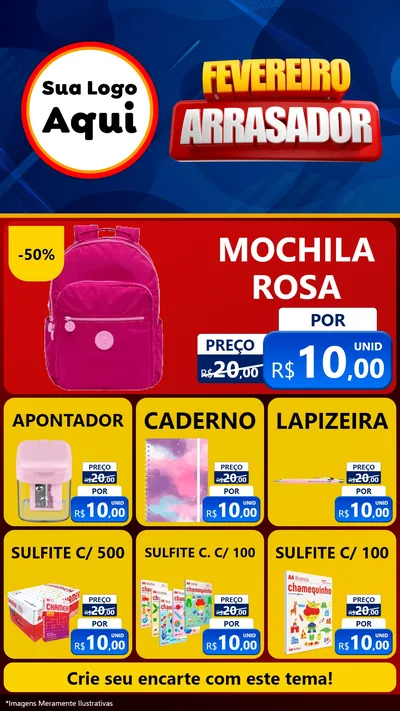 Modelo de Rede Social para Stories com o tema Fevereiro Arrasador para Papelaria