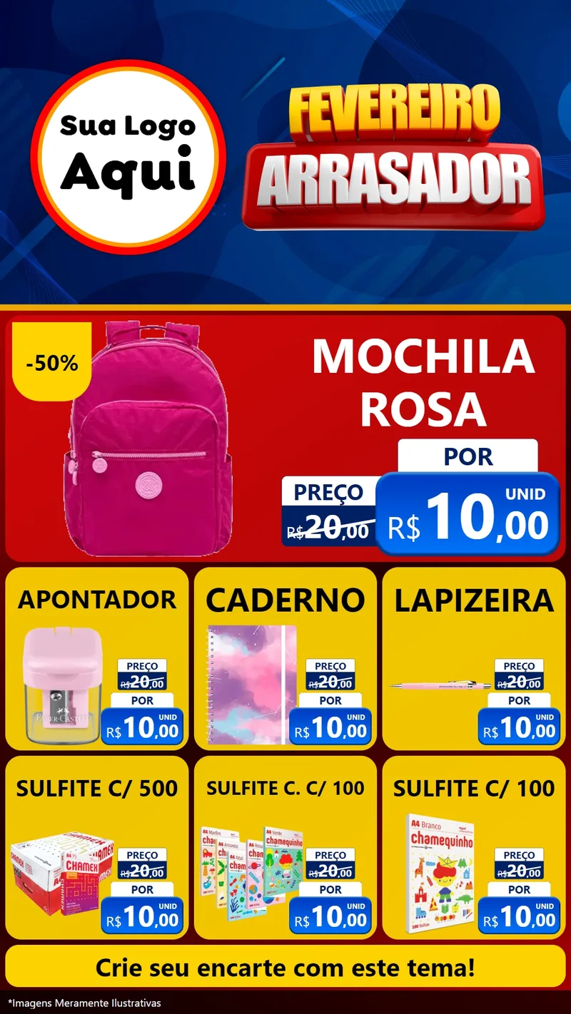 Modelo de Rede Social para Stories com o tema Fevereiro Arrasador para Papelaria
