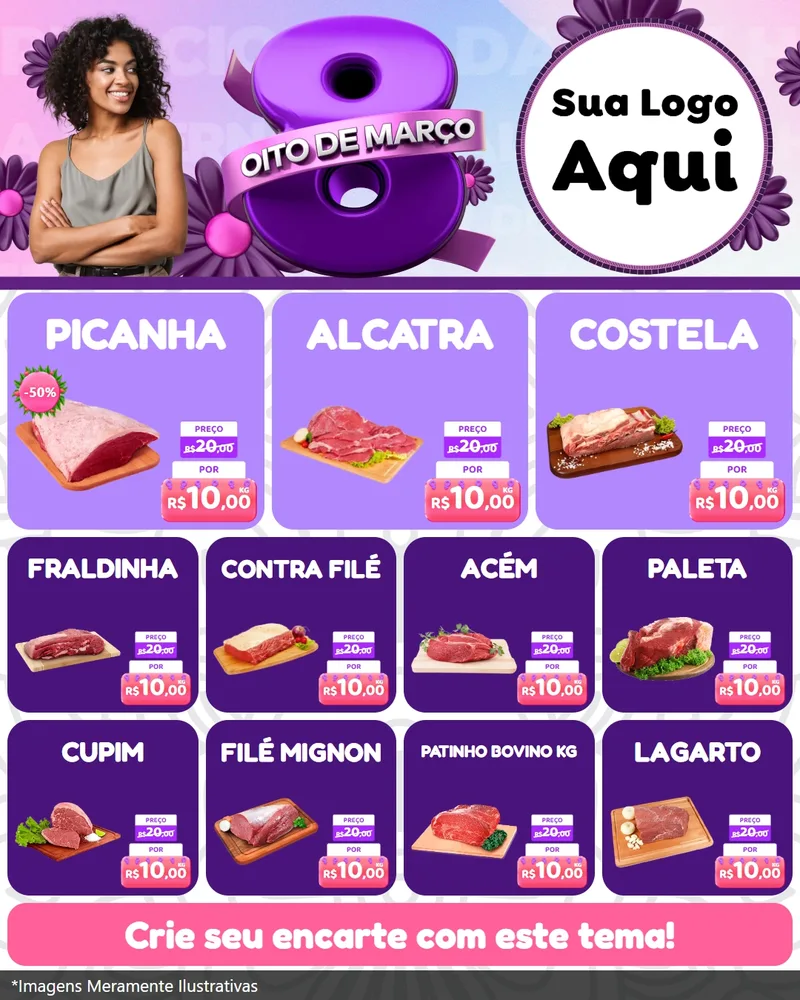 Modelo de Rede Social para Feed Instagram com o tema Oito de Março - Dia da Mulher para Açougue