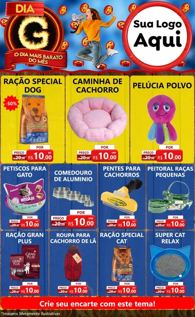 Modelo de Encarte para Encarte Grande com o tema Dia G - O Dia Mais Barato Do Mês para Pet Shop