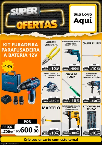 Modelo de Encarte para Encarte A4 Vertical com o tema Super Ofertas para Maquinas e Ferramentas