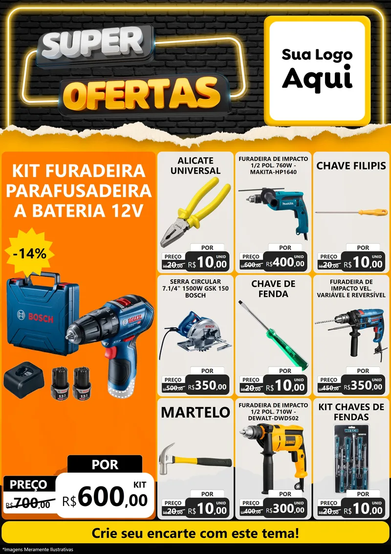 Modelo de Encarte para Encarte A4 Vertical com o tema Super Ofertas para Maquinas e Ferramentas