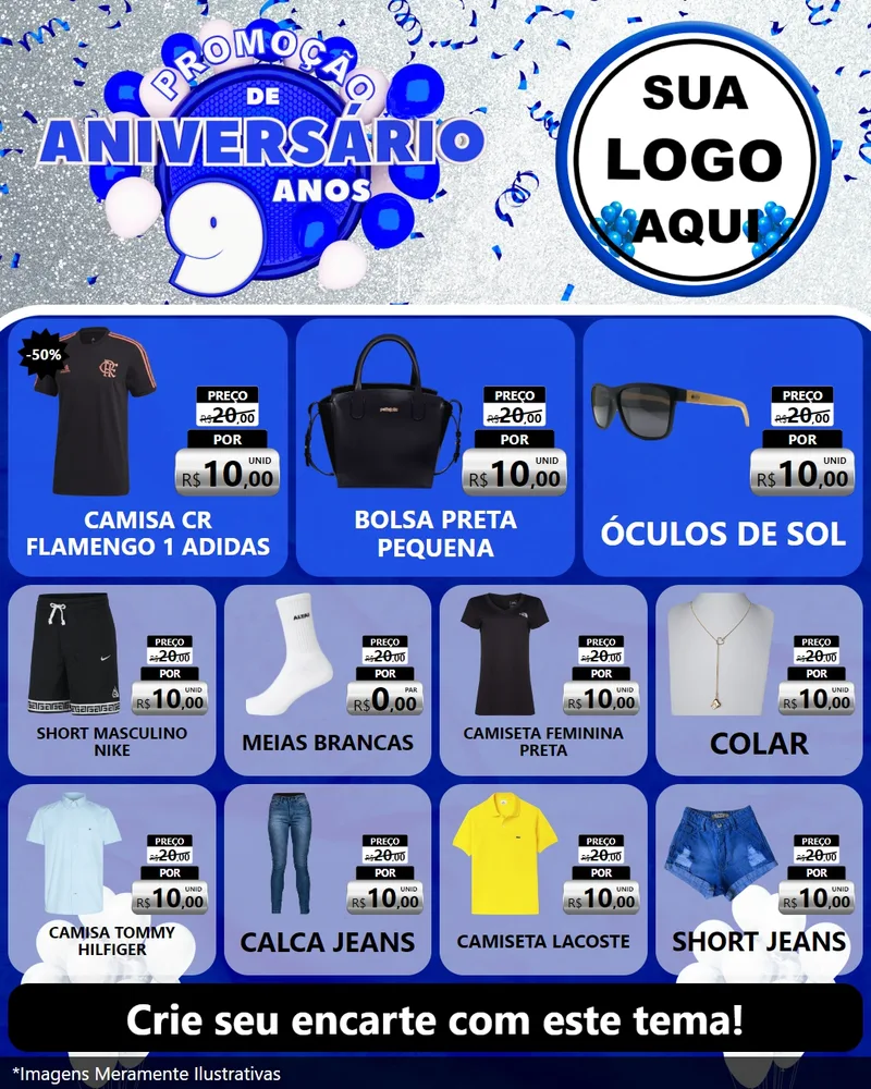 Modelo de Rede Social para Feed Instagram com o tema Promoção de Aniversário - 9 Anos para Roupas e acessórios