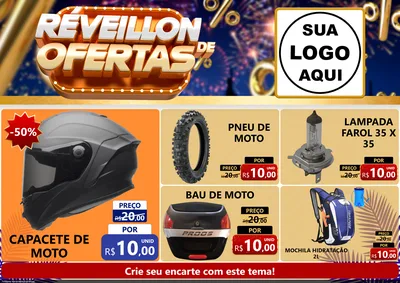 Modelo de Encarte para Encarte A4 Horizontal com o tema Réveillon de Ofertas para Moto peças
