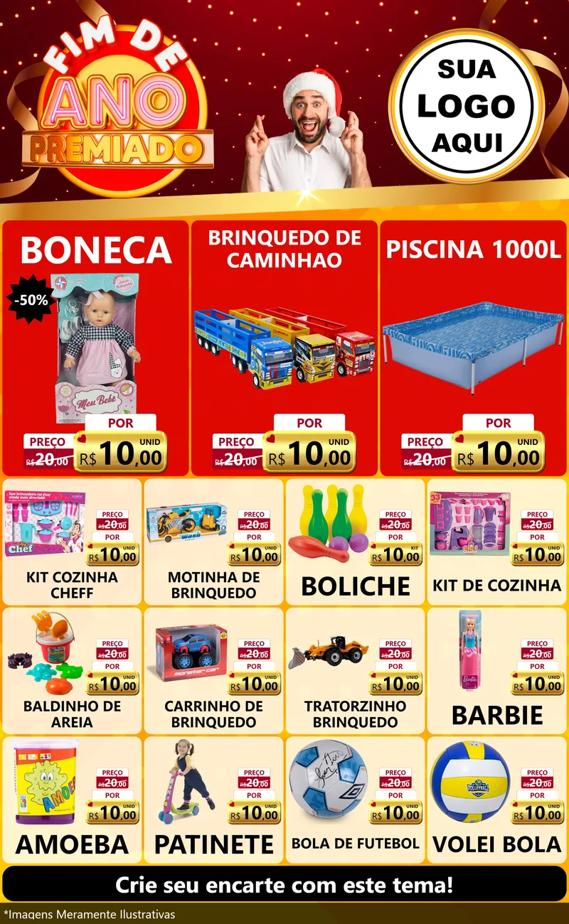 Modelo de Encarte para Encarte Grande com o tema Fim de Ano Premiado para Brinquedos