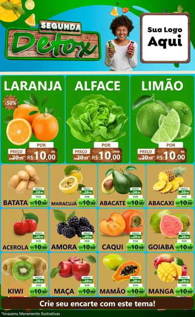 Modelo de Encarte para Encarte Grande com o tema Segunda Detox para Hortifrúti