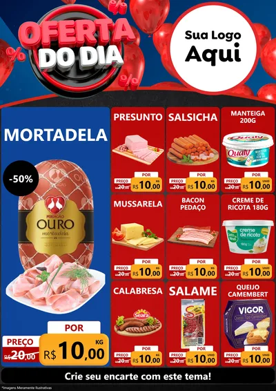 Modelo de Encarte para Encarte A4 Vertical com o tema Oferta do Dia para Frios e Laticínios