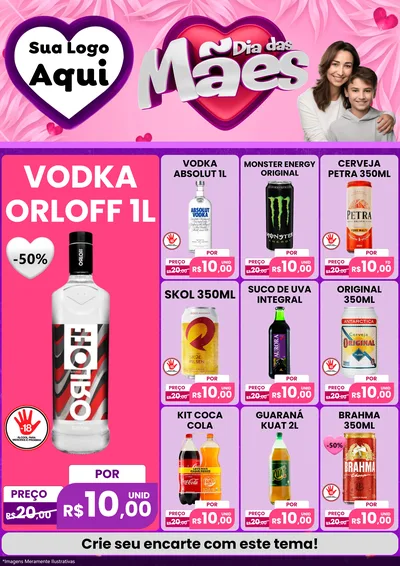 Modelo de Encarte para Encarte A4 Vertical com o tema Dia das Mães para Distribuidora de bebidas